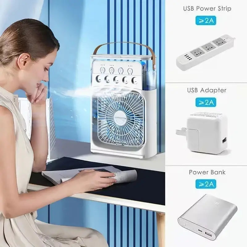 3 in 1 Fan Air Conditioner Household Small Air Cooler LED Night Light Portable Humidifier Air Adjustment Fan Office Home Fan New